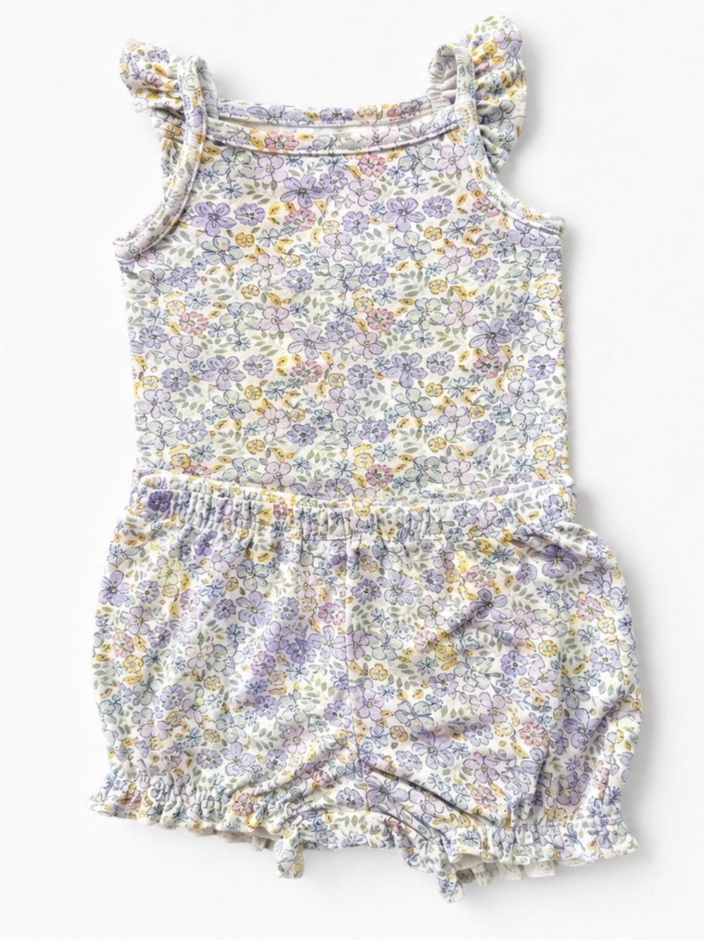Baby Girl Floral Smocked Matching Set | Purple Cottagecore Bubble Outfit